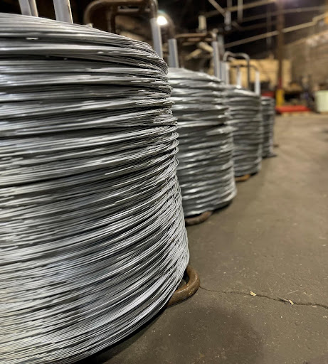 Rolls of galvanized wire.